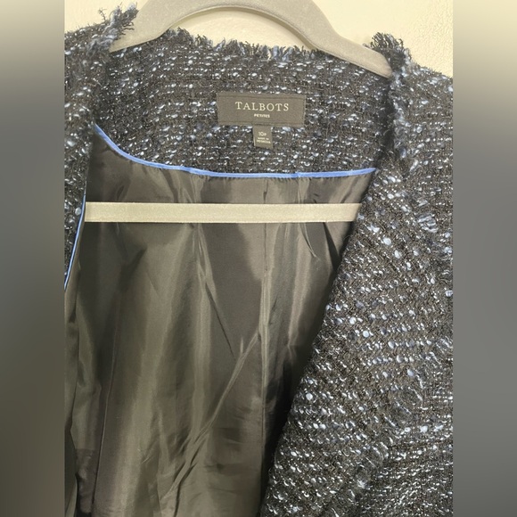 Talbots Shimmer Sparkly Blue Black Double Breast Blazer Sz 10P Career Holiday - Picture 11 of 14